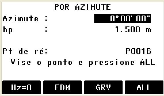 12 - Inicialmente faz-se a pontaria no ponto de Ré, em posição direta da luneta. O valor do azimute pode ser fixado como sendo zero graus (apenas para a coleta dos dados em campo).