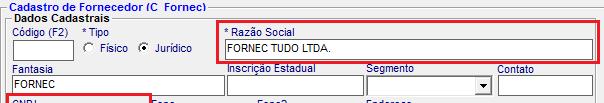 Dados do Fornecedor: EFD PIS/COFINS no SisMoura