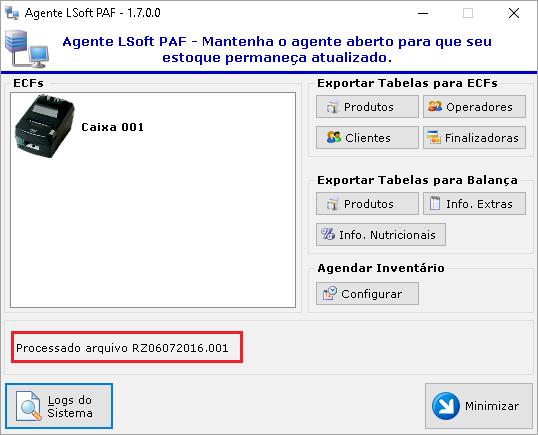 5.10. GERAR ARQUIVO RZ Possibilita gerar os arquivos RZ relacionados a uma redução Z incompleta. Arquivos necessários para geração de Sintegra ou Sped.