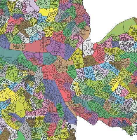 Setores Censitários e Áreas de Ponderação Menores divisões são setores censitários, cores