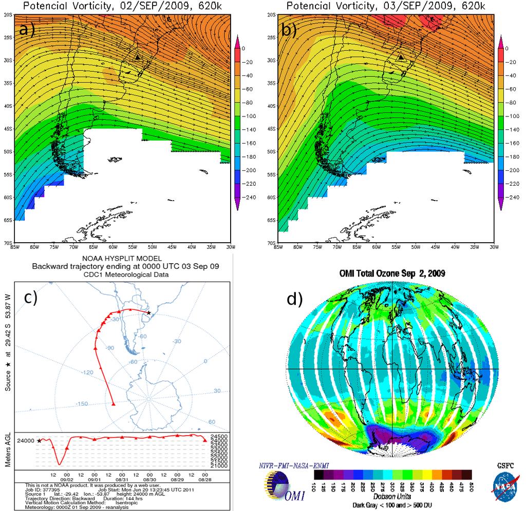 92 aproximação de uma ampla área de vento com circulação ciclônica predominantemente de sul e menores valores de vorticidade potencial absoluta no nível de 620 K que se encontra sobre o centro sul da