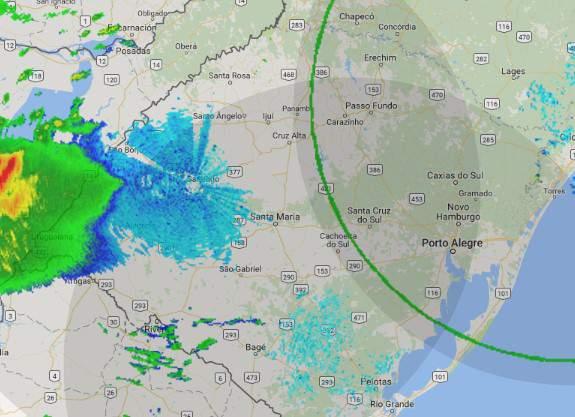 1.2 Abrangência do Evento 1 A seguir são apresentadas as imagens dos radares de Canguçu e de Santiago, operados pela Rede de Meteorologia da Aeronáutica (REDEMET), entre as 05h00 e as 21h00 do dia 15