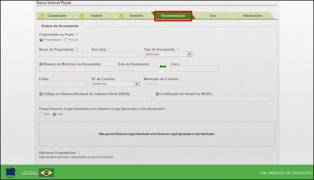 Etapa 1:Preenchimento das informações de domínio do