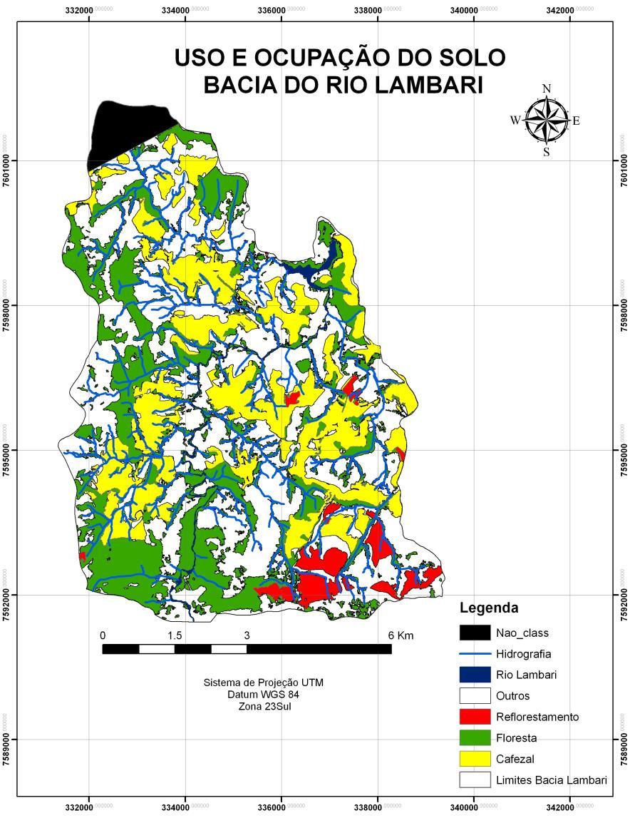 RESULTADOS E DISCUSSÃO A classificação das imagens e posterior refinamento dos dados resultou no mapa de uso e ocupação da terra, apresentado pela Figura 3.