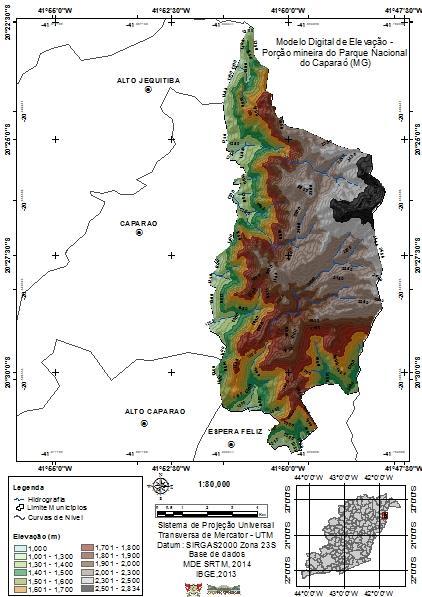 Modelo Digital de Elevação do Parque Nacional do Caparaó CONSIDERAÇÕES FINAIS: A definição das principais unidades geomorfológicas poderá subsidiar diversas