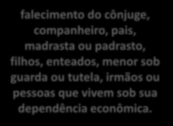 casamento falecimento do cônjuge, companheiro, pais, madrasta ou