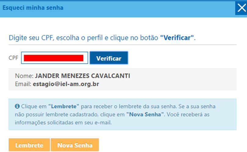 Automaticamente o SNE irá enviar sua nova senha para a sua caixa de correio.