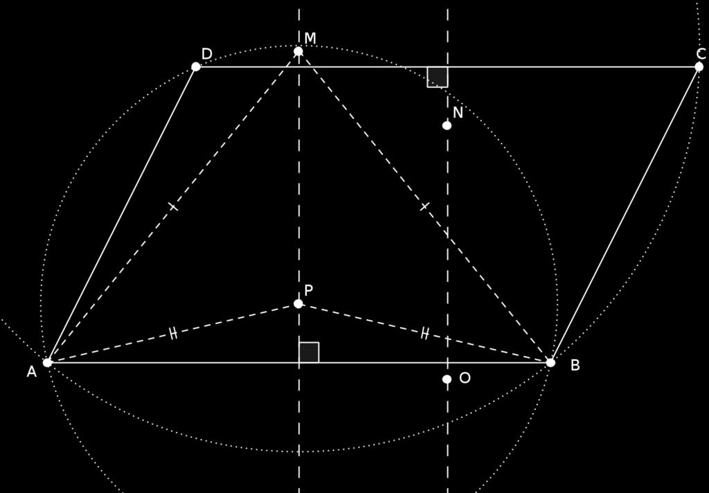 MA13 Geometria AV1 014 Questão 1 [,0 pt ] Considere um paralelogramo ABCD e sejam M o centro da circunferência definida pelos vértices A, B e C N o centro da circunferência definida pelos vértices B,