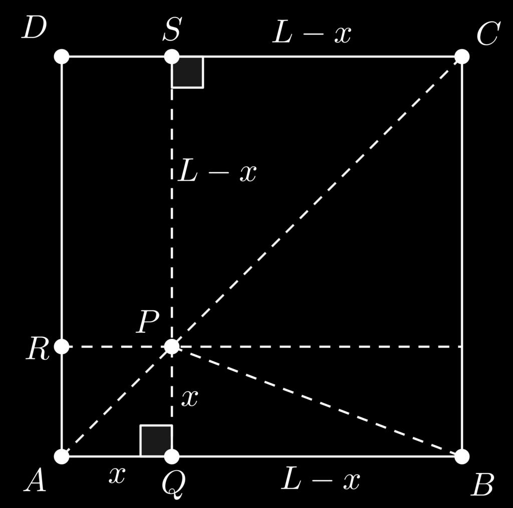 Questão 05 [,00 pts ] Seja P um ponto sobre a diagonal AC do quadrado ABCD. Prove que P A, P B, P C estão, nesta ordem, em progressão aritmética.