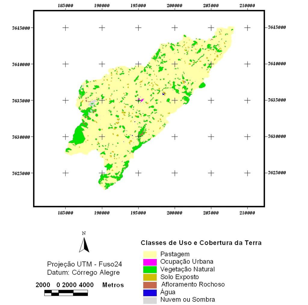 3. Resultados e Discussão O mapa de uso e cobertura da terra da bacia hidrográfica do rio São Domingos, elaborado originalmente em escala 1:50 000, é representado na Figura 2.