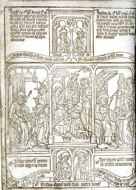 Figura 1 BibliaPauperum, incunábulo, c.1450, fólio C, Epiphania.