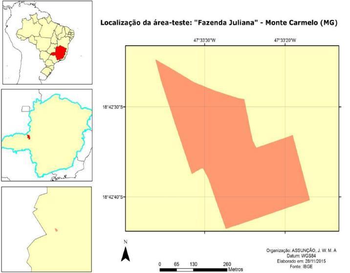 MATERIAL E MÉTODOS Este estudo foi realizado em uma porção situada no interior da Fazenda Juliana, no município de Monte Carmelo (MG).