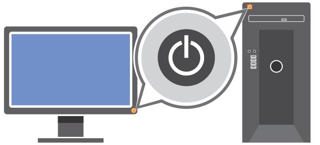 Conecte o cabo de alimentação do sistema e, em caso de usar um monitor, conecte o respectivo cabo de alimentação. Ligar o sistema Figura 3. Ligar o sistema Pressione o botão liga/desliga.