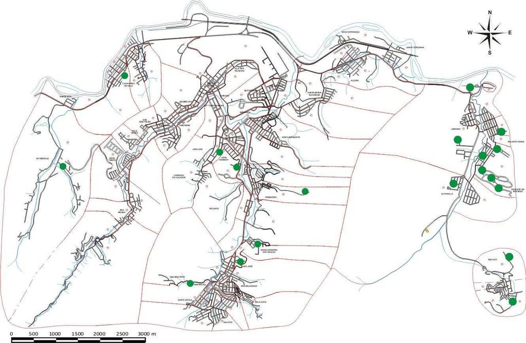Figura 5: Mapa ilustrando a distribuição de armadilhas na área urbana do município de Timóteo-MG, Brasil ( ) Pontos indicando a localização a distribuição de armadilhas luminosa na Trilha do Juquita