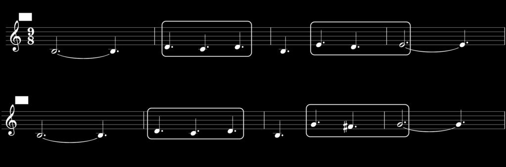 que se repetem por figuras mais longas, poderemos ver como o mesmo padrão melódico é adaptado a várias notas do modo: Fig. 5.5-1: melodia entre os c.