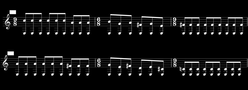 109 Ex. 5.5-2: a ação da melodia tocada na quinta corda contra o baixo pedal da sexta corda entre os c. 48 e 53. O exemplo anterior mostra como o padrão melódico utilizado entre os c.
