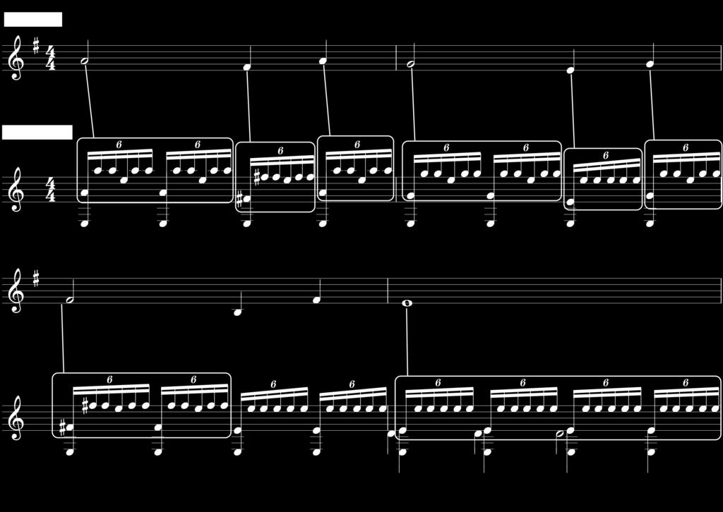78 Fig. 4.4-1 a): melodia da camada central do c. 1 ao 4. Fig. 4.4-1 b): a mesma melodia oitava acima é repetida com ritmo diferente entre os c. 52 e 55.