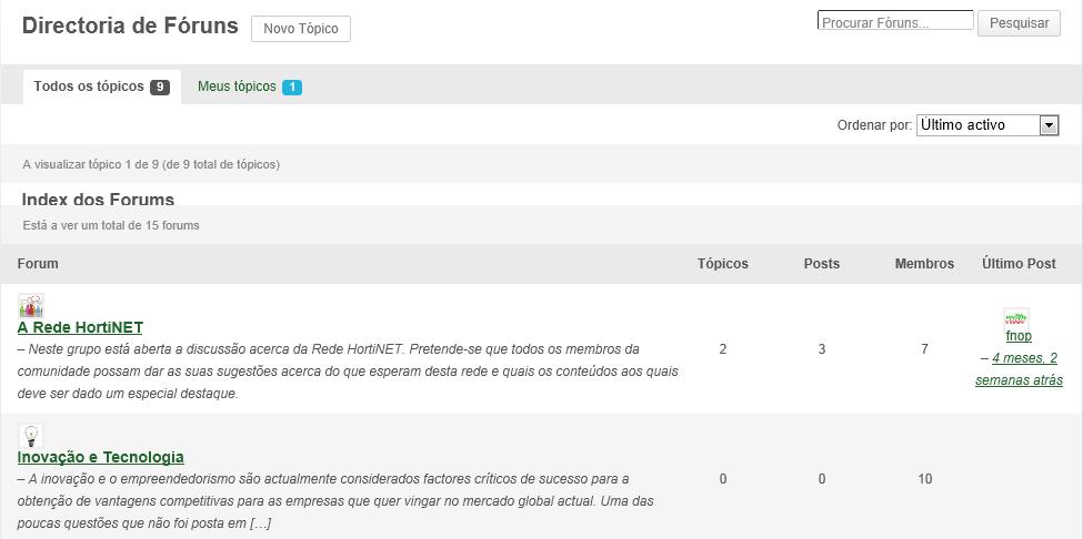 Fóruns Pode ver todos os fóruns de discussão existentes, bem como todos os tópicos (comentários) introduzidos e fazer