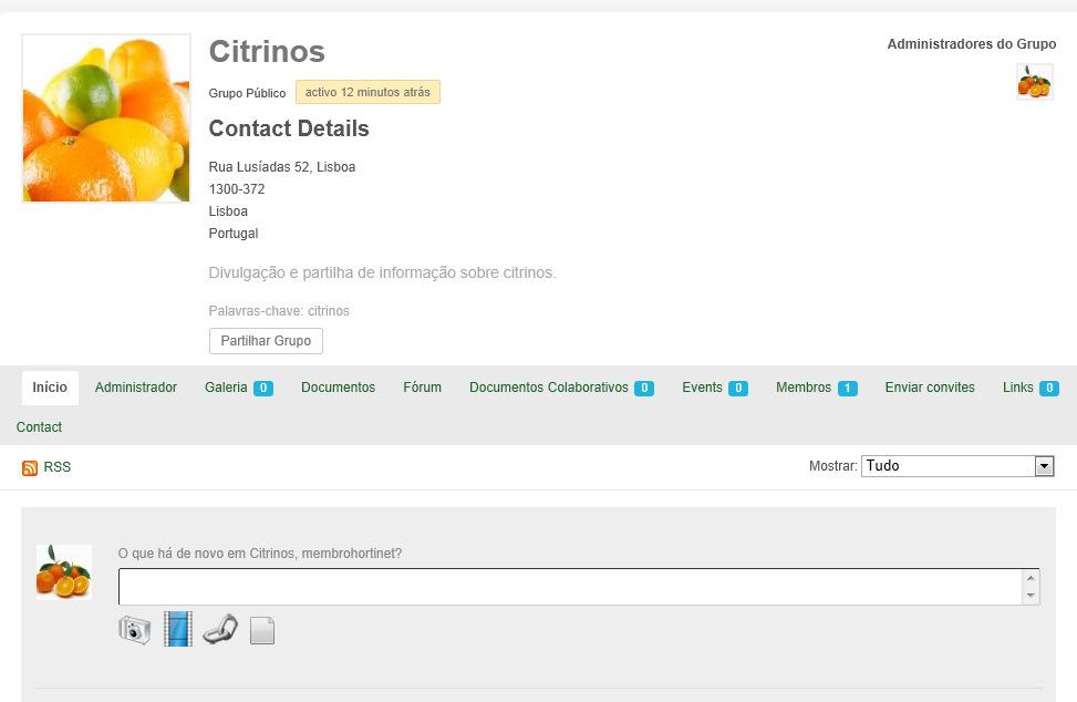 Grupos Criar Grupo Já pode começar a introduzir informação no Grupo: comentários,