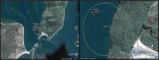 Navigator 16 Projeto Resgate Barra Sul: pesquisa arqueológica subaquática no sul de Florianópolis - SC Figura 6: Sítio arqueológico localizado dentro do limite de 400 jardas em relação ao Ponto A
