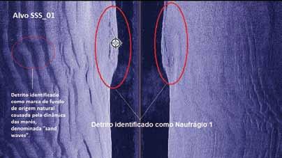 Navigator 16 Projeto Resgate Barra Sul: pesquisa arqueológica subaquática no sul de Florianópolis - SC Figura 3: Imagem do sonar com detalhes das anomalias Das 353 imagens geradas, foi possível