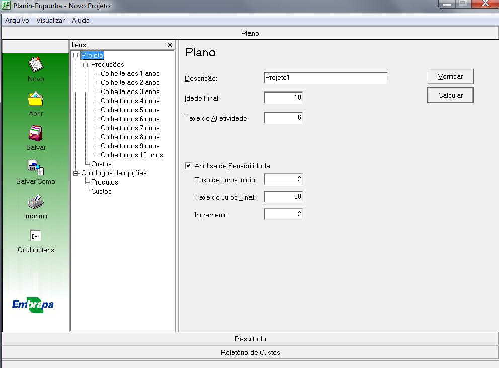 2. Planin-Pupunha para avaliação econômica de plantios de pupunheiras para palmito O software está estruturado para cobrir todos os segmentos de custos operacionais das atividades de implantação,