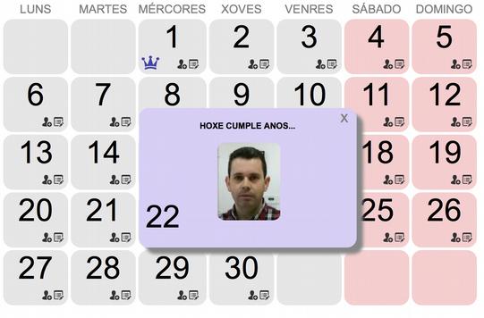 Se un día ten un ou varios eventos engadidos (ver punto 4.2) aparecerá ademais a icona interactiva.