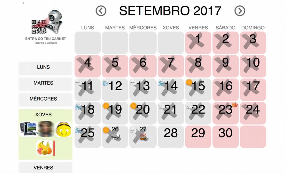 Lembra que pode cambiar de mes premendo as flechas que atoparás antes e despois do nome do mes, por defecto o calendario ábrese sempre na data actual. 4.7.