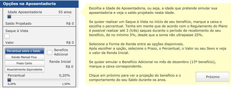 Passo 6: Escolha a idade que você pretende se aposentar e veja o valor do seu saldo projetado para esta data.