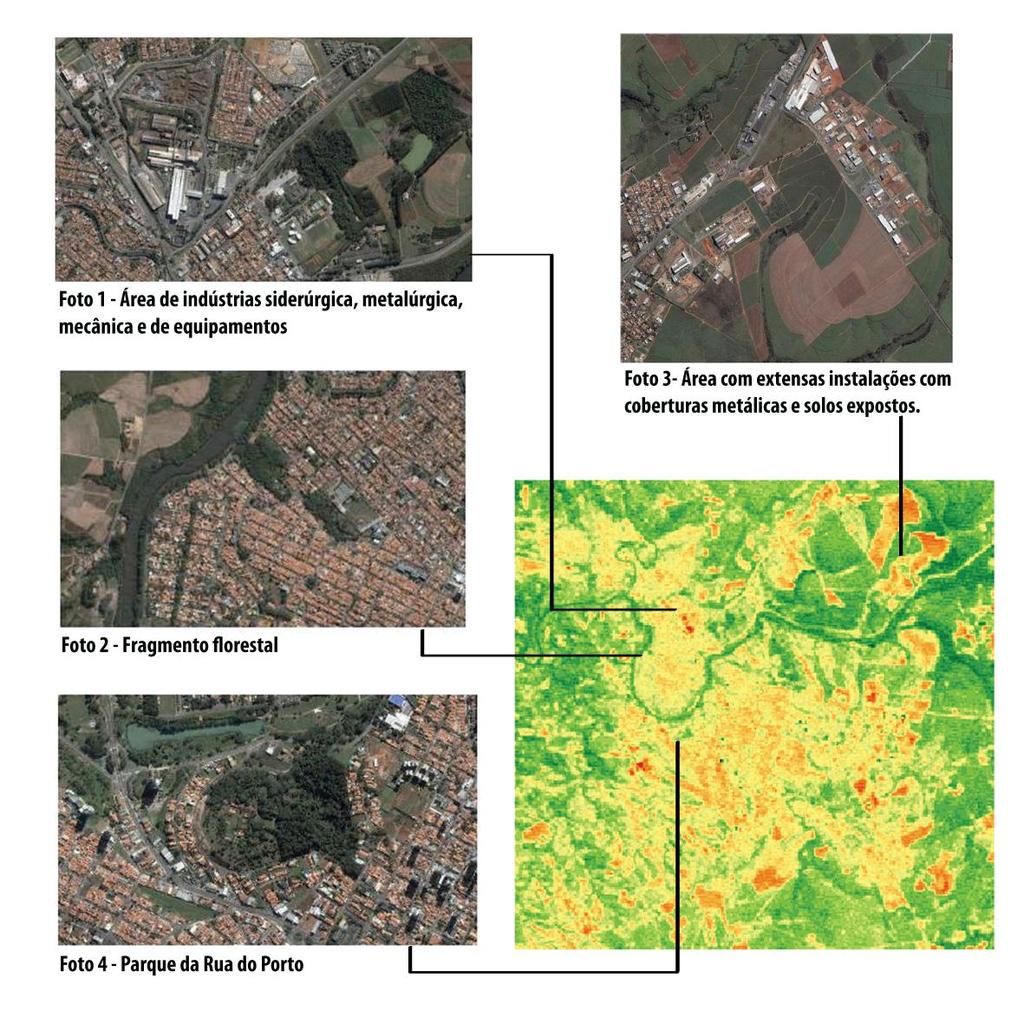 Para uma melhor análise dos resultados, optou-se por destacar alguns setores do município para a comparação com a imagem termal (Figura 4). Figura 4: Áreas de análise destacadas.