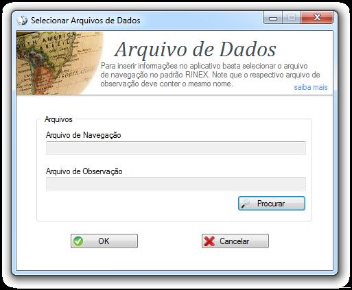 Para efetuar os cálculos, o usuário deve entrar com os arquivos de navegação e observação Para isto, basta clicar