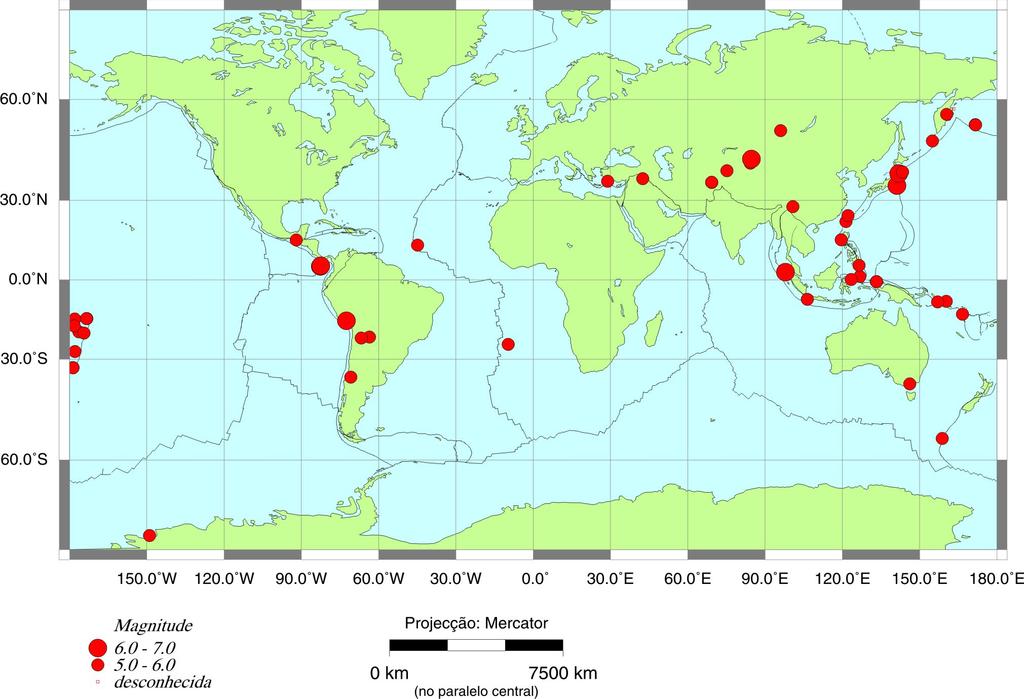 Sismicidade Global Mensal No mês de junho de 22 foram registados pela Rede Sísmica Nacional 7 sismos, com magnitude igual ou superior a. (Figura 8). Os quatro de maior magnitude 6.
