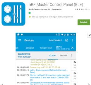 Aplicativo utilizado para depurar os dados Ao conectar o celular com o Oxímetro, um log de informações também é gerado.