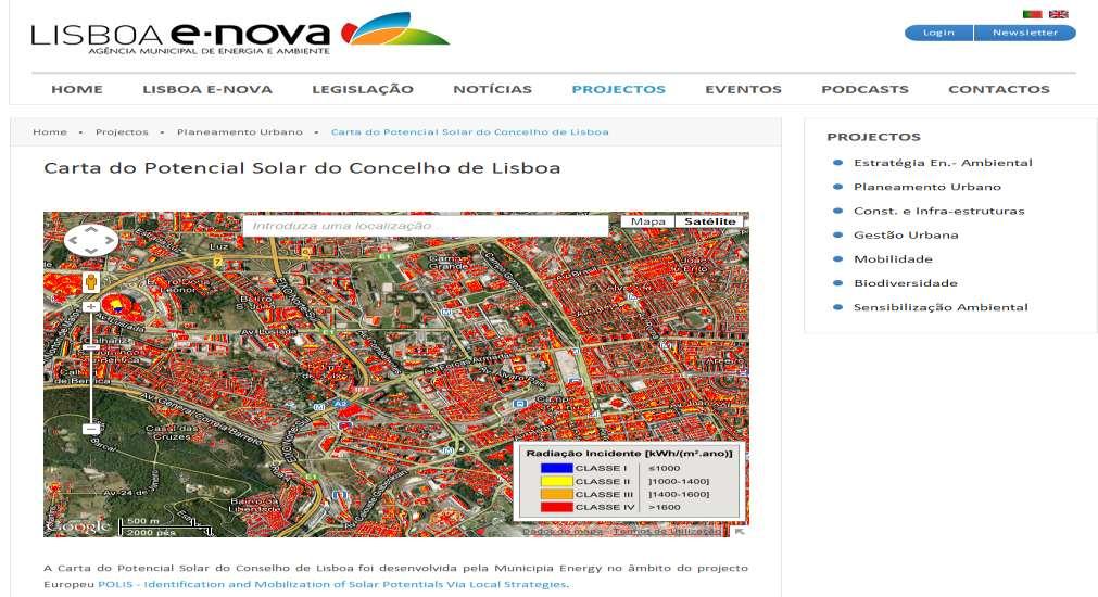 Actividades em Curso Potencial Solar de Lisboa Esta carta é disponibilizada através de uma ferramenta on-line e de acesso