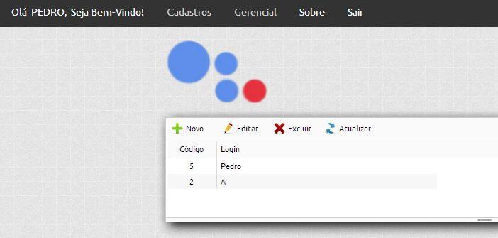 41 Figura 9 Tela de cadastro de usuários Caso um usuário tenha sido selecionado, ao pressionar o botão 'Excluir' o mesmo será excluído do banco de dados.