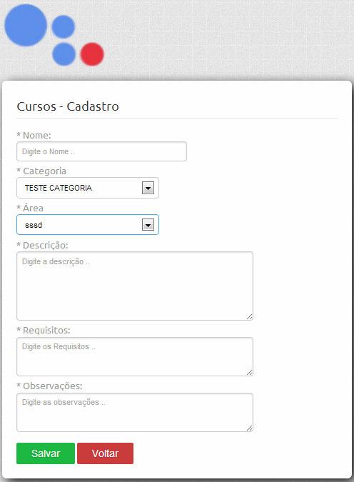 44 Figura 13 Página de cadastro de Cursos Uma das funcionalidades principais do sistema é o cadastro de turmas (a tela é apresentada na Figura 14).