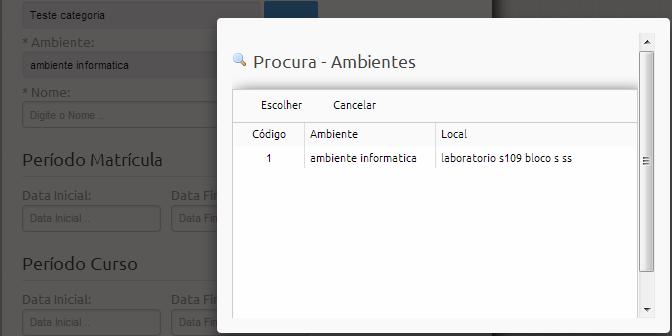 46 Figura 15 Página de procura de Ambientes Ainda na mesma tela da Figura 14 está a opção de inclusão de responsáveis por ministrar o curso, conforme é apresentado na Figura 16.