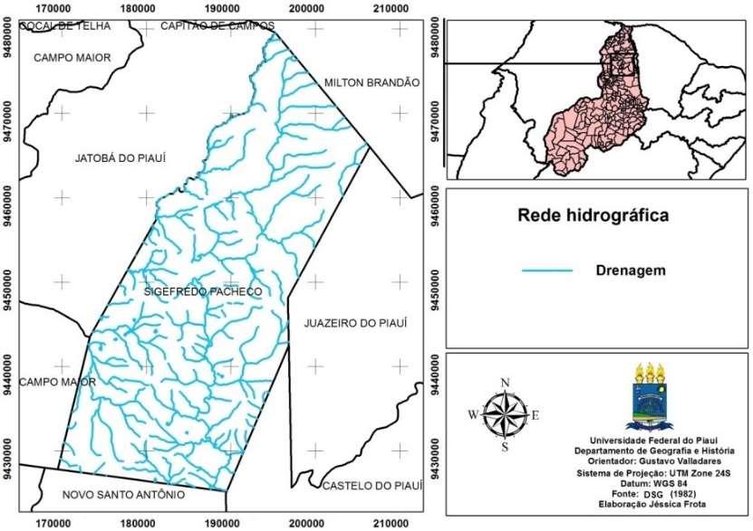 Figura 5 - Rede Hidrográfica do município de Sigefredo Pacheco-Piauí Fonte: Dados da DSG (2005): Elaboração Frota, 2015.