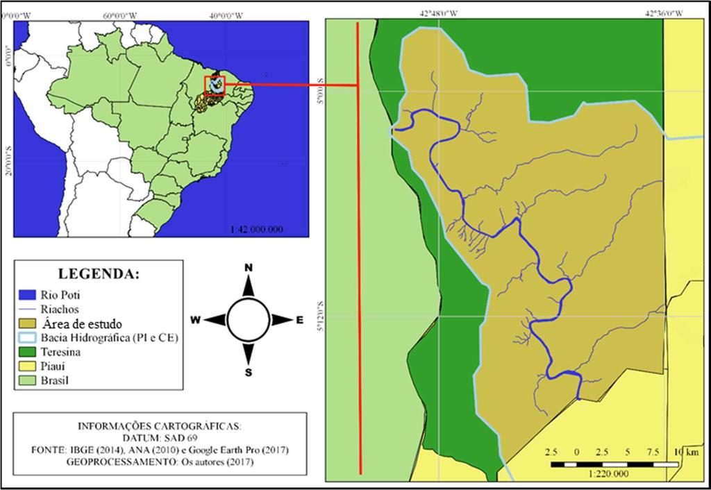 discutir a paisagem e compreender as formas do relevo; e c) pesquisa de gabinete, com a confecção dos mapas através do software QGis (versão 2.14.7) e do Google Earth Pro.