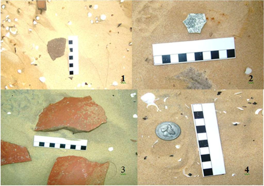 E os fragmentos de vidro, porcelana e outros que estavam expostos já não poderiam ser vistos na superfície, e neste momento outros artefatos diferentes estavam expostos, e em algumas dunas havia