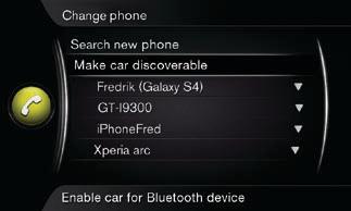 Como conecto um telefone Bluetooth *? Na vista normal da fonte telefone pressione OK/ MENU. Seleccione Tornar o carro detectável e confirme com OK/MENU. Ative o Bluetooth no telemóvel.