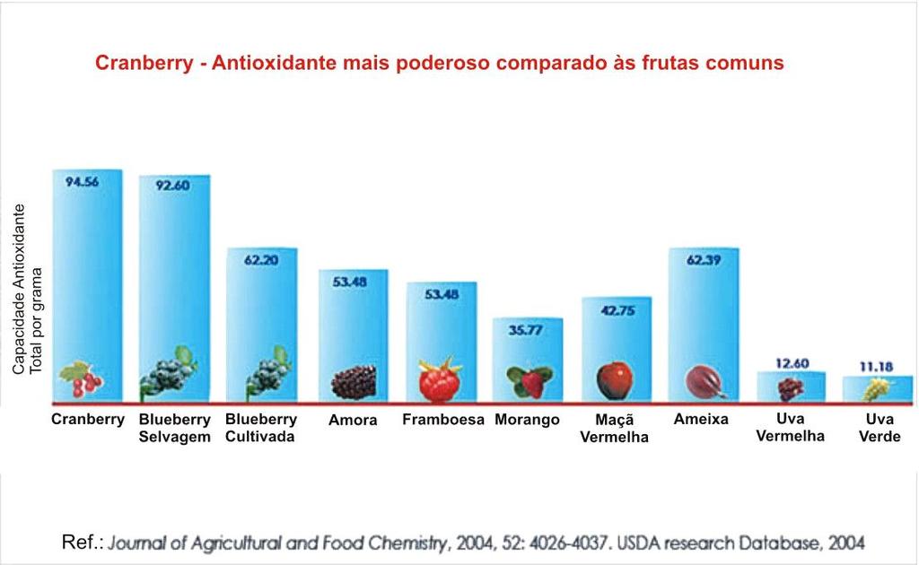 Gráfico 2: Comparação do poder antioxidante do Cranberry em relação às frutas normalmente consumidas.
