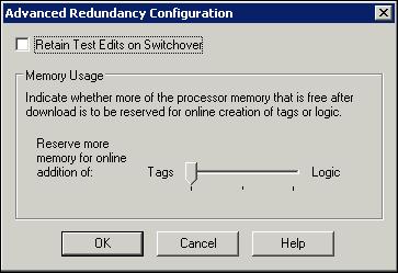 Programar o controlador redundante Capítulo 7 IMPORTANTE Ao usar um controlador de redundância 1756-L7 x com a versão 19 do software e o cursor Memory Usage estiver inteiramente definido como Tag, a