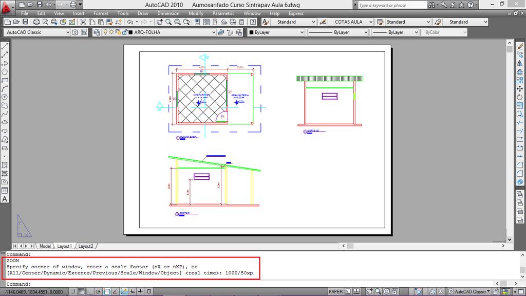 B Colocando Desenho em ESCALA: Após criar uma viewport, o desenho que está no Model aparecerá no Layout.