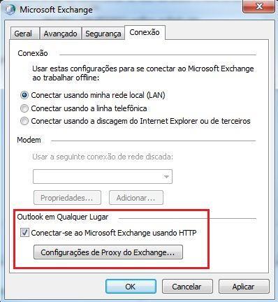.. 6. Deverá clicar na aba Conexão e marcar a opção Conectar-se ao Microsoft Exchange usando HTTP.