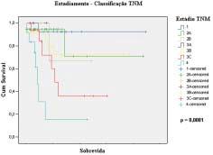 Ao analisar apenas os enfermos pertencentes aos estádios I, II e III, da classificação TNM, excluindo-se, portanto, doentes com metástases (Figura 5) constatou-se que os classificados no grupo ILC-0