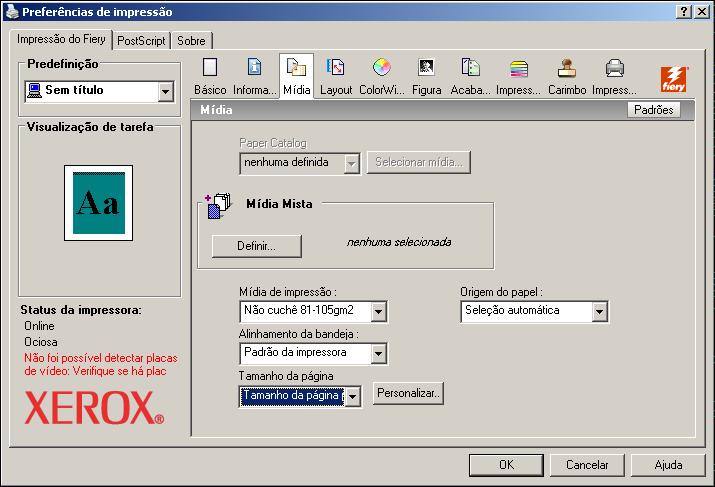 IMPRESSÃO 58 2 Clique com o botão direito do mouse no ícone PS do Fiery EXP8000/50 e selecione Preferências de impressão. 3 Clique no ícone Mídia.