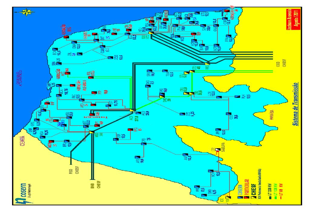 Rede Elétrica Sistema elétrico subtransmissão 138/69 kv e distribuição 13,8 kv 57 Subestações: 54 Subestações 69/13.