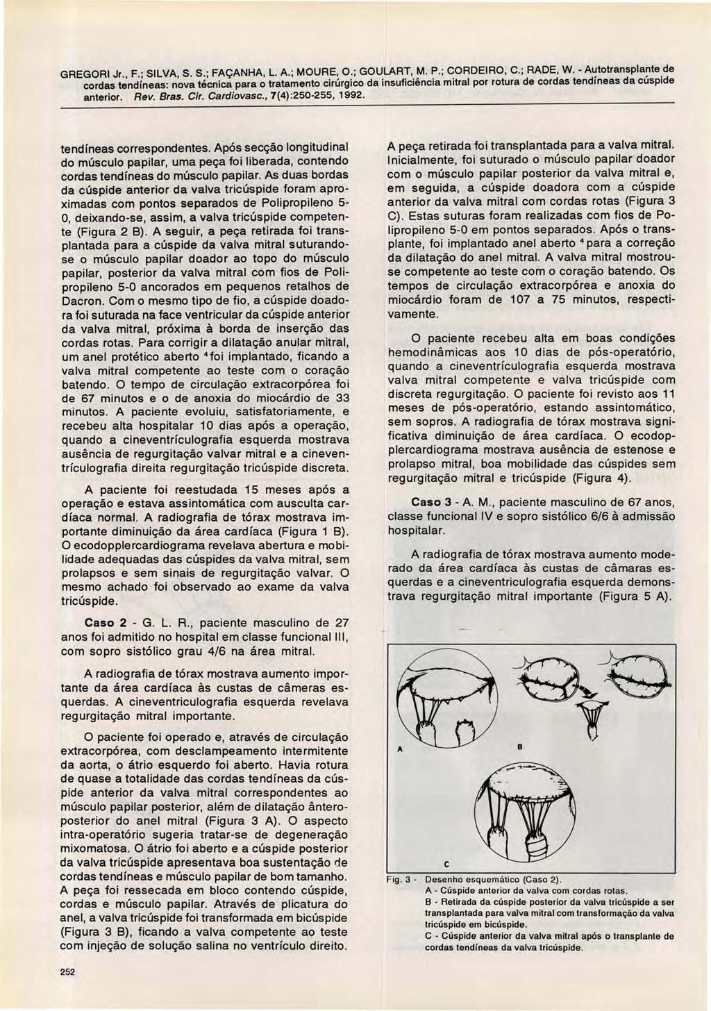 GREGORI Jr., F.; SILVA, S. S.; FAÇANHA, L. A. ; MOURE, O.; GOULART, M. P.; CORDEIRO, C.; RADE, W. - Autotransplante de anterior. Rev. Bras. Cir. Cardiovasc., 7(4) :250-255, 1992.