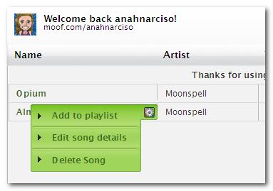 Criar e editar playlists O Moof permite a criação das suas próprias listas de reprodução musicais e posterior edição/reprodução.